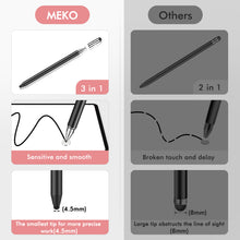 Load image into Gallery viewer, MEKO Switch Stylus Pens for Touch Screens 2Pack, Universal Tablet Pen Capacitive 3 in 1 Stylus for iPhone/iPad/pro/Mini/Air/Samsung/Honor/Xiaomi/Tablet/Switch 2 (Black + Rose Gold)