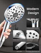 Load image into Gallery viewer, MEKO Hard Water Filter Shower Head, 15 Stage Shower Filter 7 Spray Modes High Pressure Shower Heads and 1.5m Hose, Residual Chlorine Remove Shower Filter, Handheld Shower Head and Hose (Matt Silver)

