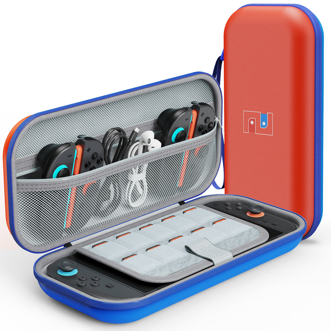 MEKO Carrying Case Compatible with Nintendo Switch 2 and Console 2025, Protective Travel Case with 10 Game Cartridges, Hard Portable Shell Pouch for Nintendo Switch 2 Console & Accessories Red+Blue