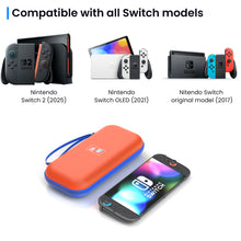 Load image into Gallery viewer, MEKO Carrying Case Compatible with Nintendo Switch 2 and Console 2025, Protective Travel Case with 10 Game Cartridges, Hard Portable Shell Pouch for Nintendo Switch 2 Console &amp; Accessories Red+Blue
