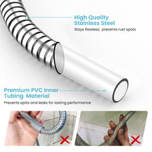 Load image into Gallery viewer, MEKO Shower Hose 1.8m, Stainless Steel Leakproof Shower Hoses，Replacement 9mm (Outer)/6mm(Inner) Large Bore Universal Standard G1/2&quot; High Pressure Resistance, Anti-Explosion &amp; Anti-Kink Hose (Silver)
